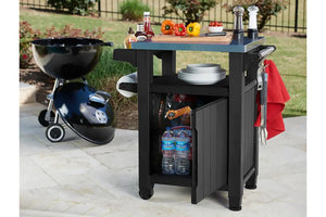 Keter Unity Mobile BBQ Prep and Storage Unit with Steel Bench Top