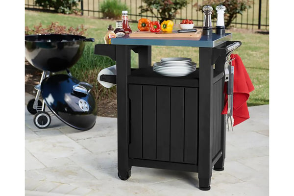 Keter Unity Mobile BBQ Prep and Storage Unit with Steel Bench Top ...