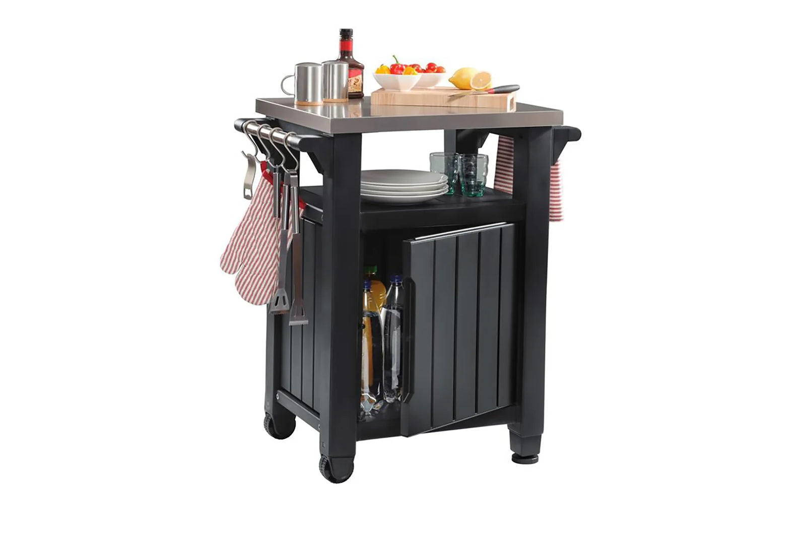 Keter Unity Mobile BBQ Prep and Storage Unit with Steel Bench Top